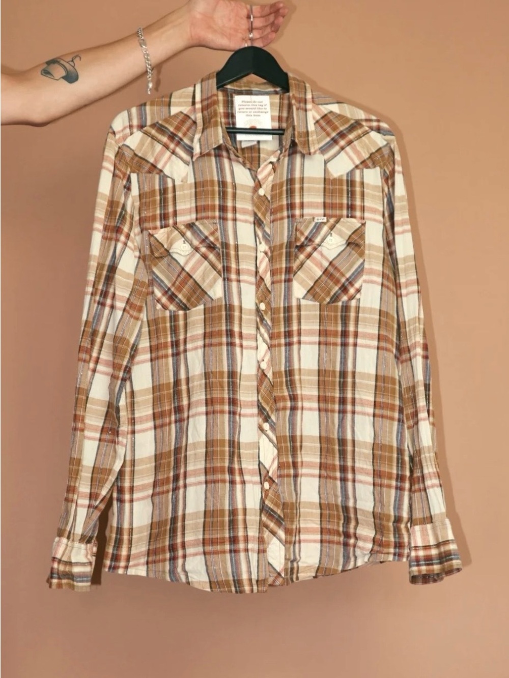 Vintage Stapleford Brown Plaid Long Sleeve Button Down Western Shirt - Medium